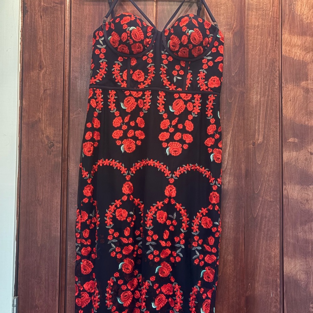 Nasty Gal Black and Red Strappy Embroidered Dress - Picture 1 of 4